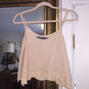 ‼️SOLD‼️ Blush pink scalloped tank with beading
